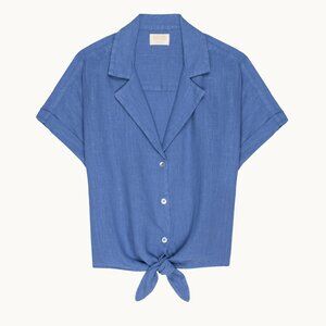 Women's Linen Sol Tie Front Shirt in Wedgewood | XS - S| Nation